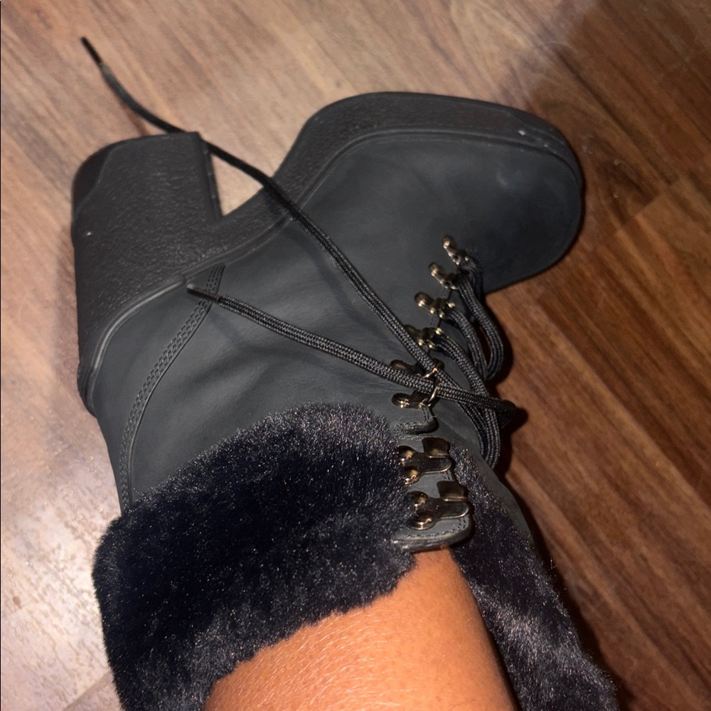 Montclair  Black Fur-Lined Lace-Up Boots - Picture 16 of 17